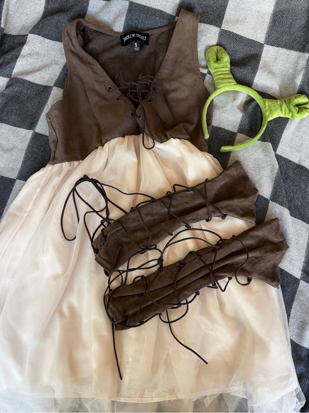 Brown & Cream Lace-Up Tulle Kids Dress